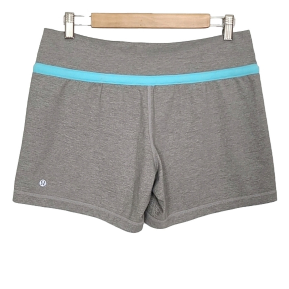 Lululemon Women's Grey Teal Drawstring Waist Yoga Athletic Shorts 10